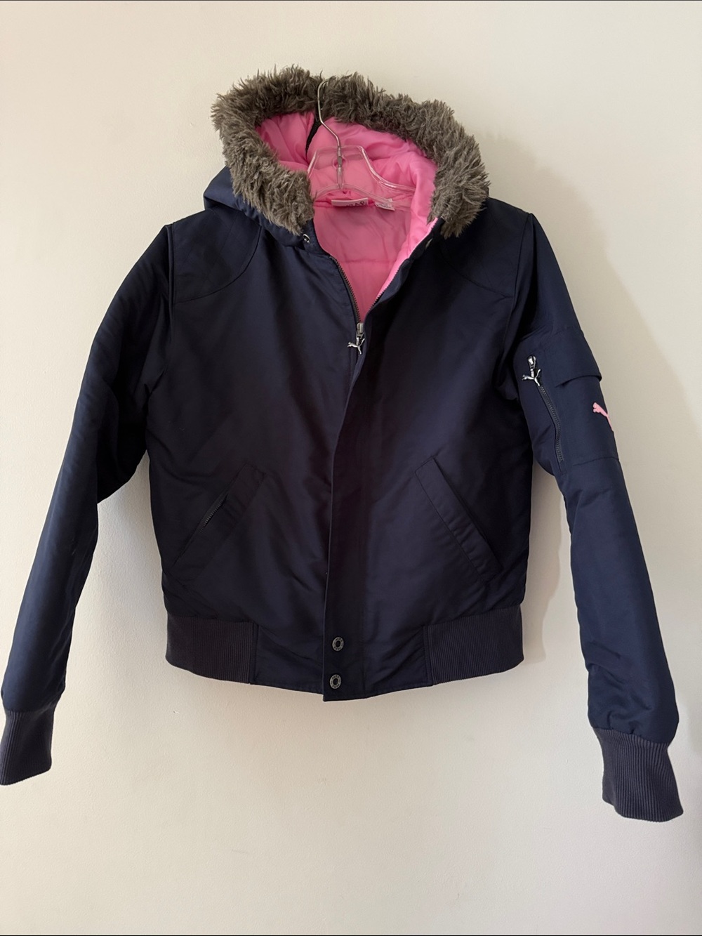 Puma Navy Pink Lined Jacket with Hood Trim